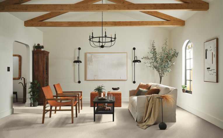 living room with fall colour palette and carpet