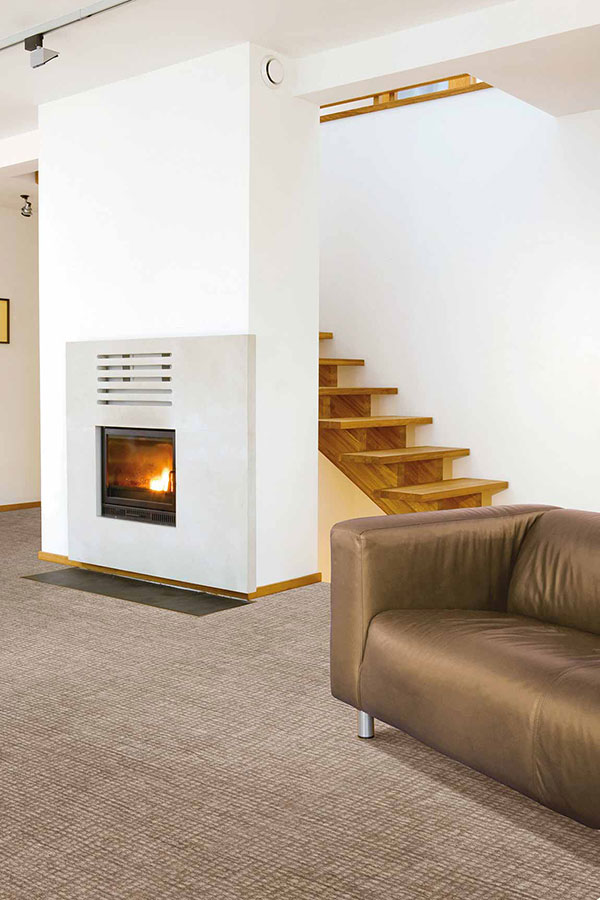 Carpet flooring in a finished basement