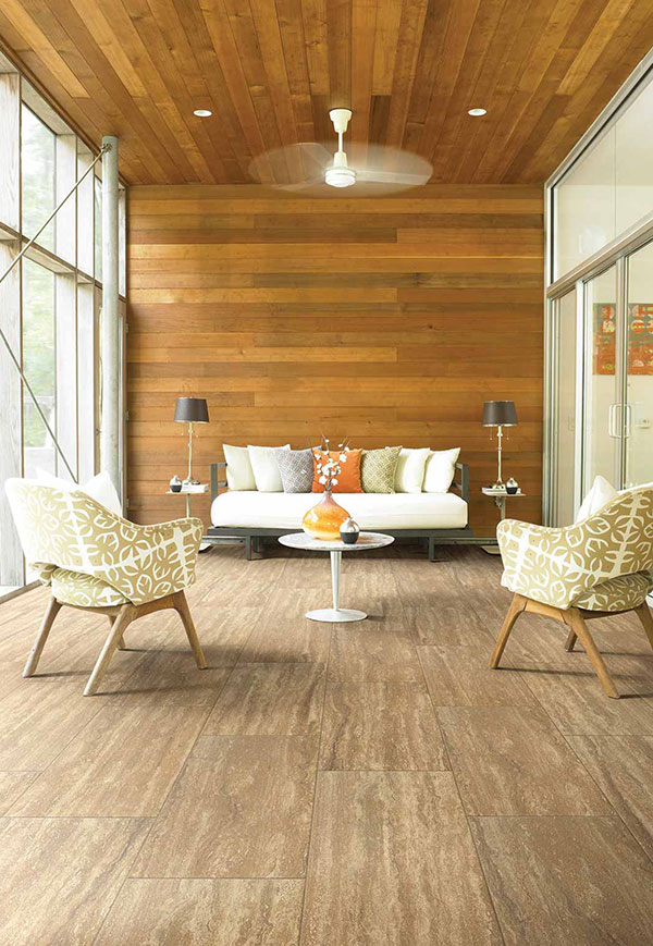 Living room utilizing natural elements and textures