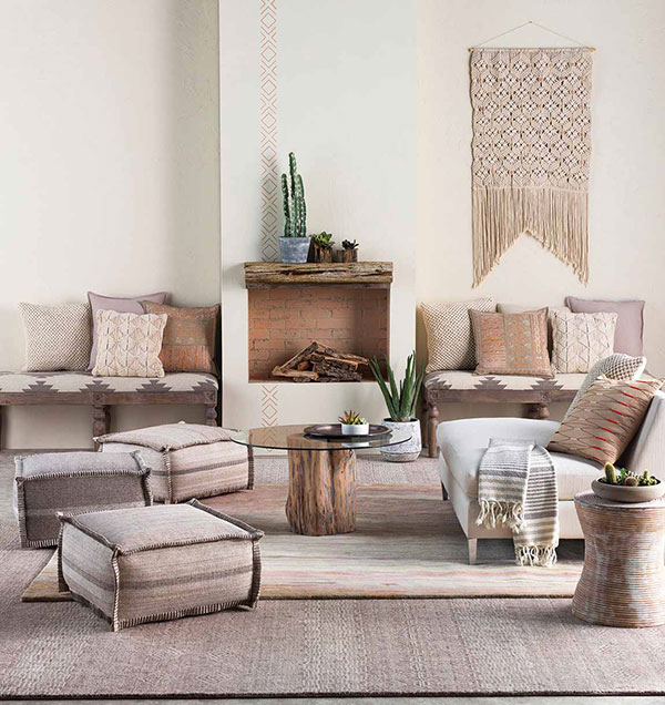Living room decorated in the modern Bohemian style