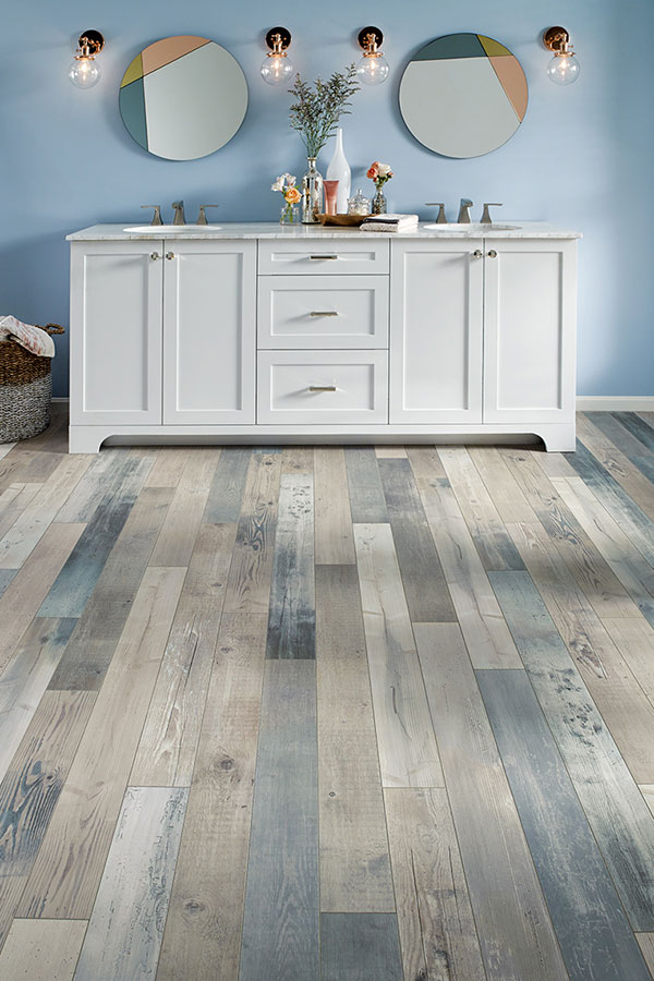 blue stained hardwood flooring