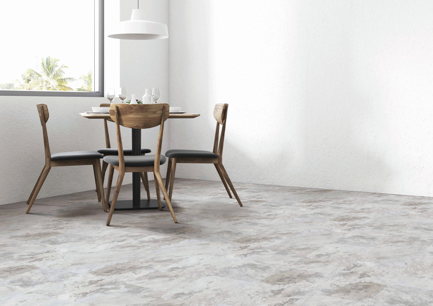 stone look luxury vinyl tile flooring in dining room
